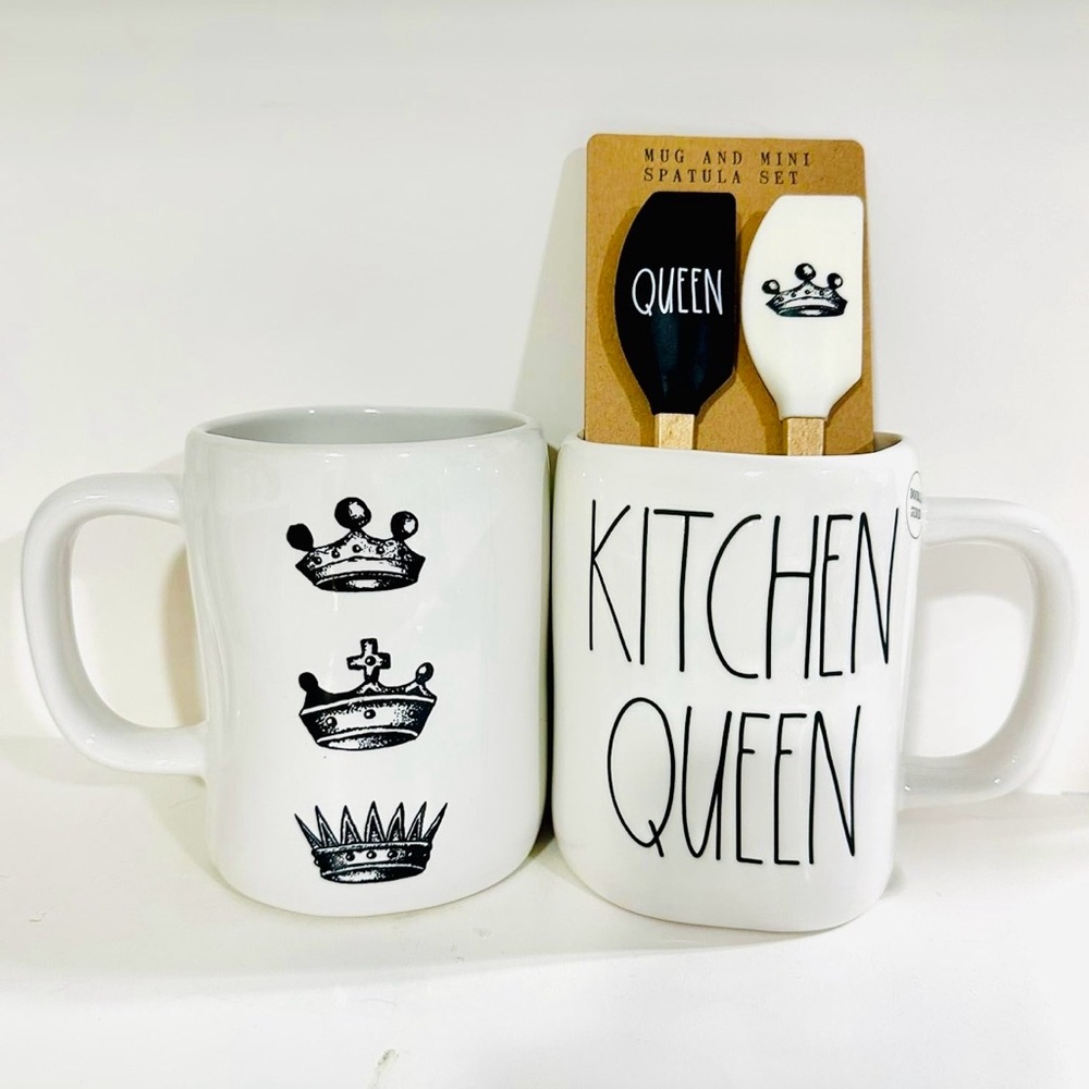 Rae Dunn Kitchen Queen Mug and Spatula Set - Black and White